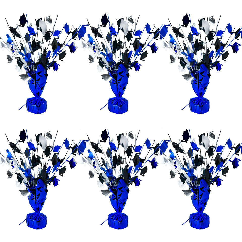 FUBININA 6-pack graduation centerpieces featuring blue, silver and black foils for festive table décor.