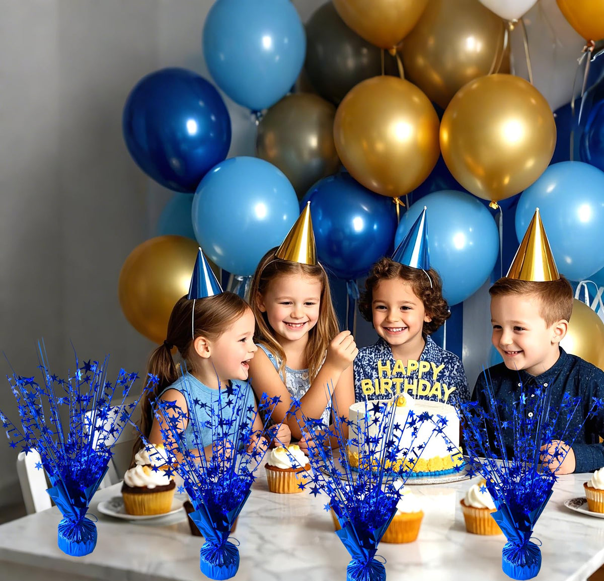 FUBININA blue foil spray table decor adds shimmer to celebrations.