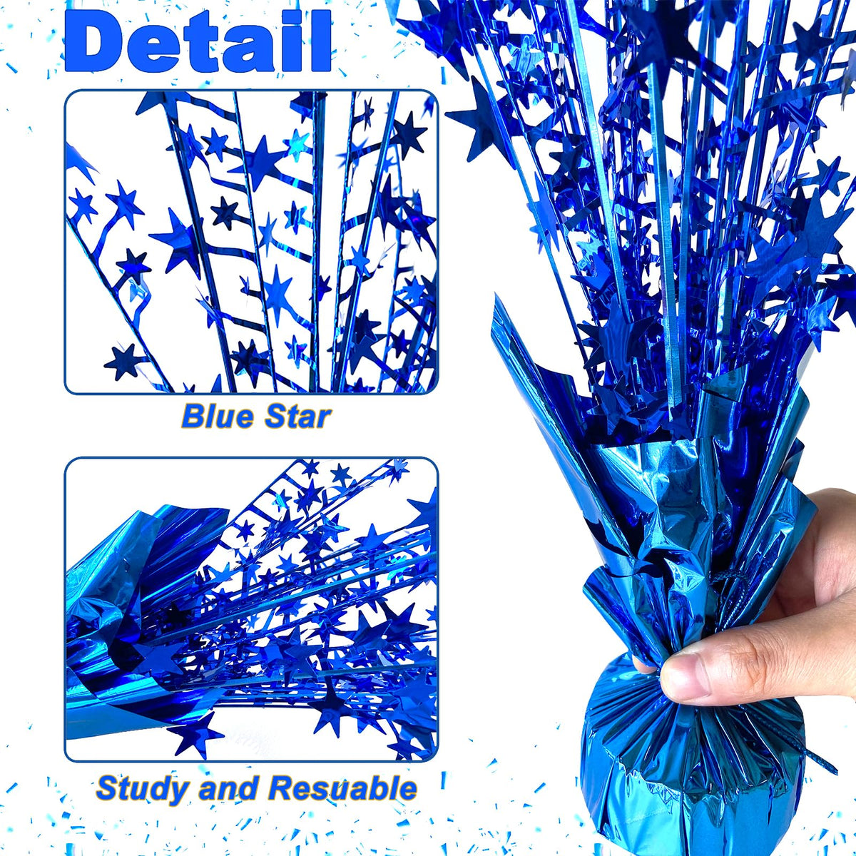 FUBININA die-cut foil pentagram star with glittery blue finish