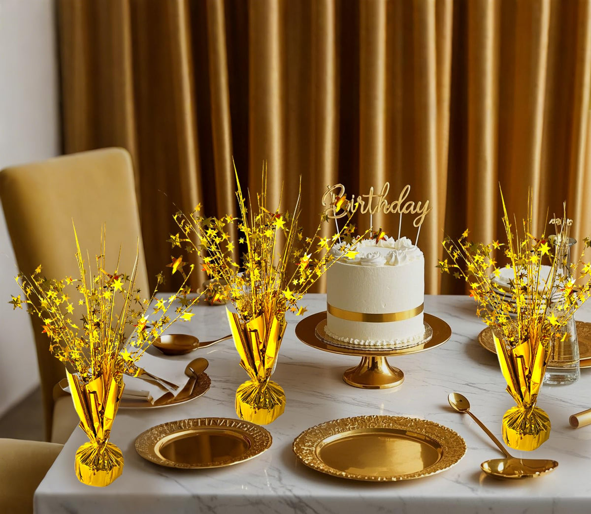 FUBININA gold foil spray featuring a pentagram shape as a bold party focal point.