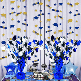 FUBININA metallic blue-silver graduation cap design for elegant tables.