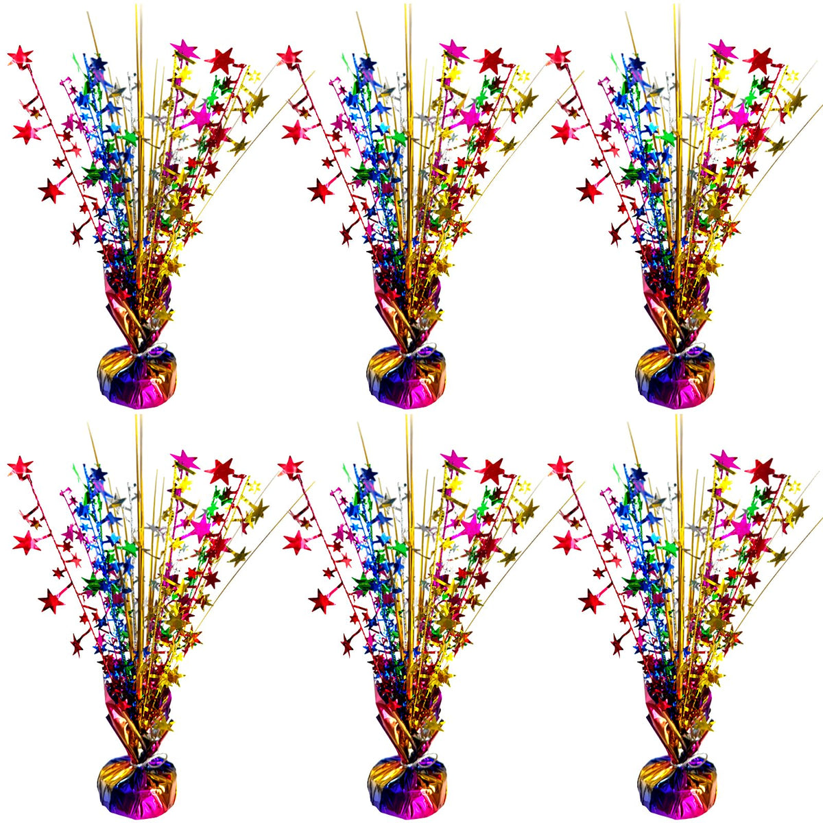 FUBININA rainbow star centerpiece with foil spray adds festive shine to birthday tables.