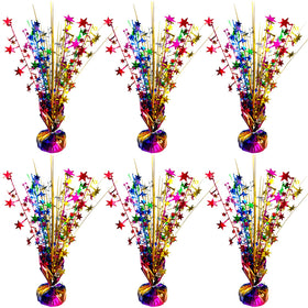 FUBININA rainbow star centerpiece with foil spray adds festive shine to birthday tables.