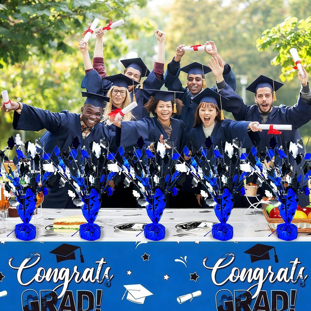 FUBININA silver-blue accents to enhance graduation table settings.