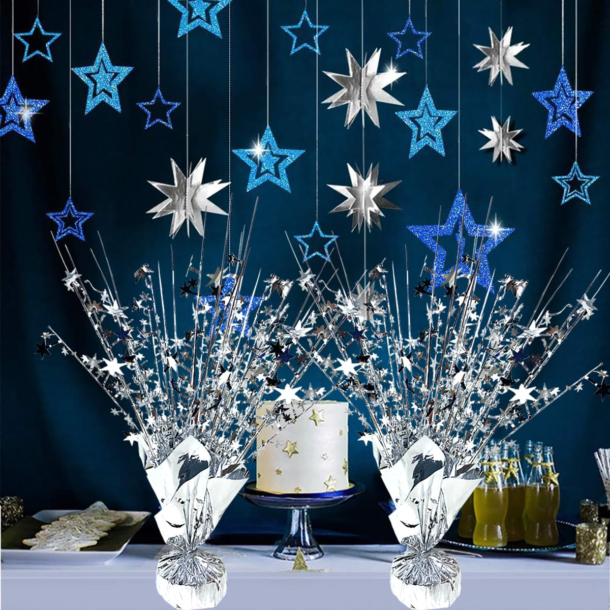 FUBININA silver pentagram stars serve as classy focal points for celebrations.
