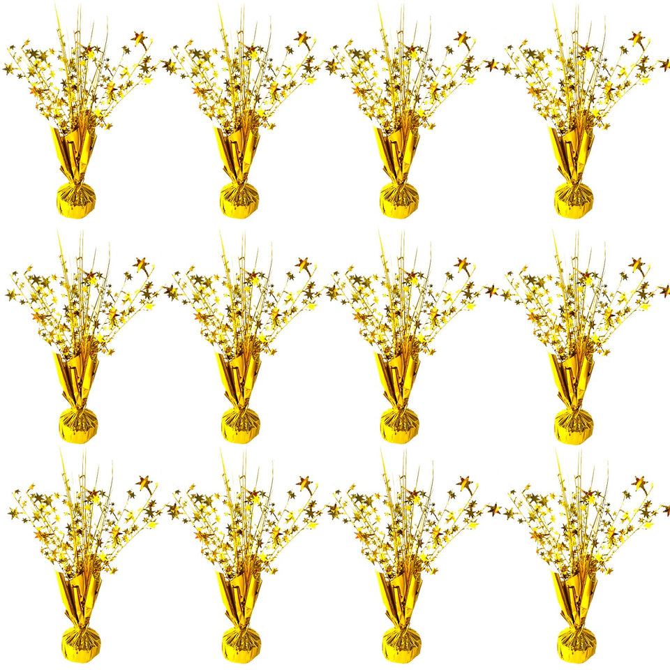 FUBININA gold star centerpiece with glittering bristles for festive table decor.