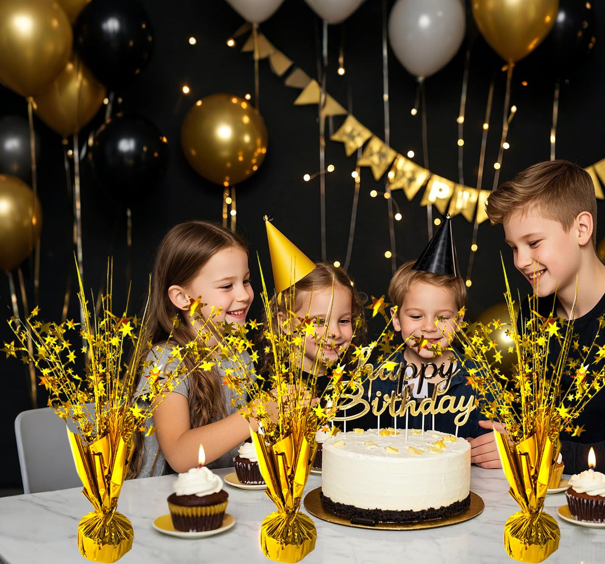 FUBININA sturdy gold centerpiece with stable base for reliable table placement.