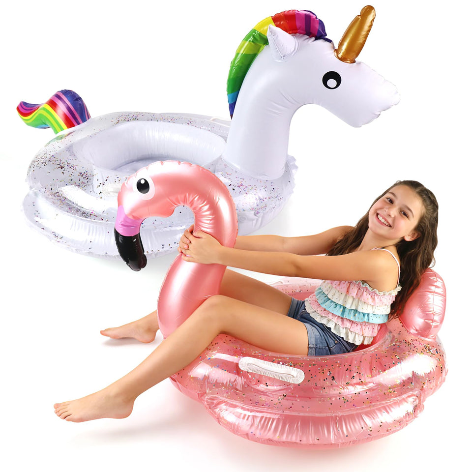 Fudragtn sequined flamingo pool float for kids, pink shimmer.