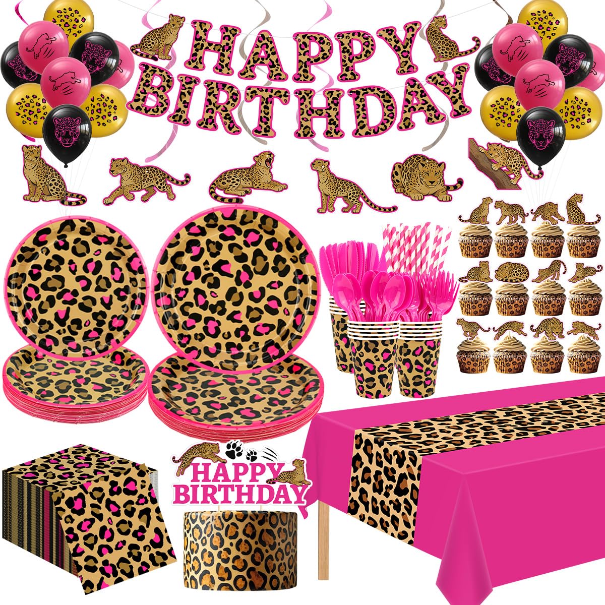 FuenteOrilla cheetah banner for bold pink leopard party backdrop
