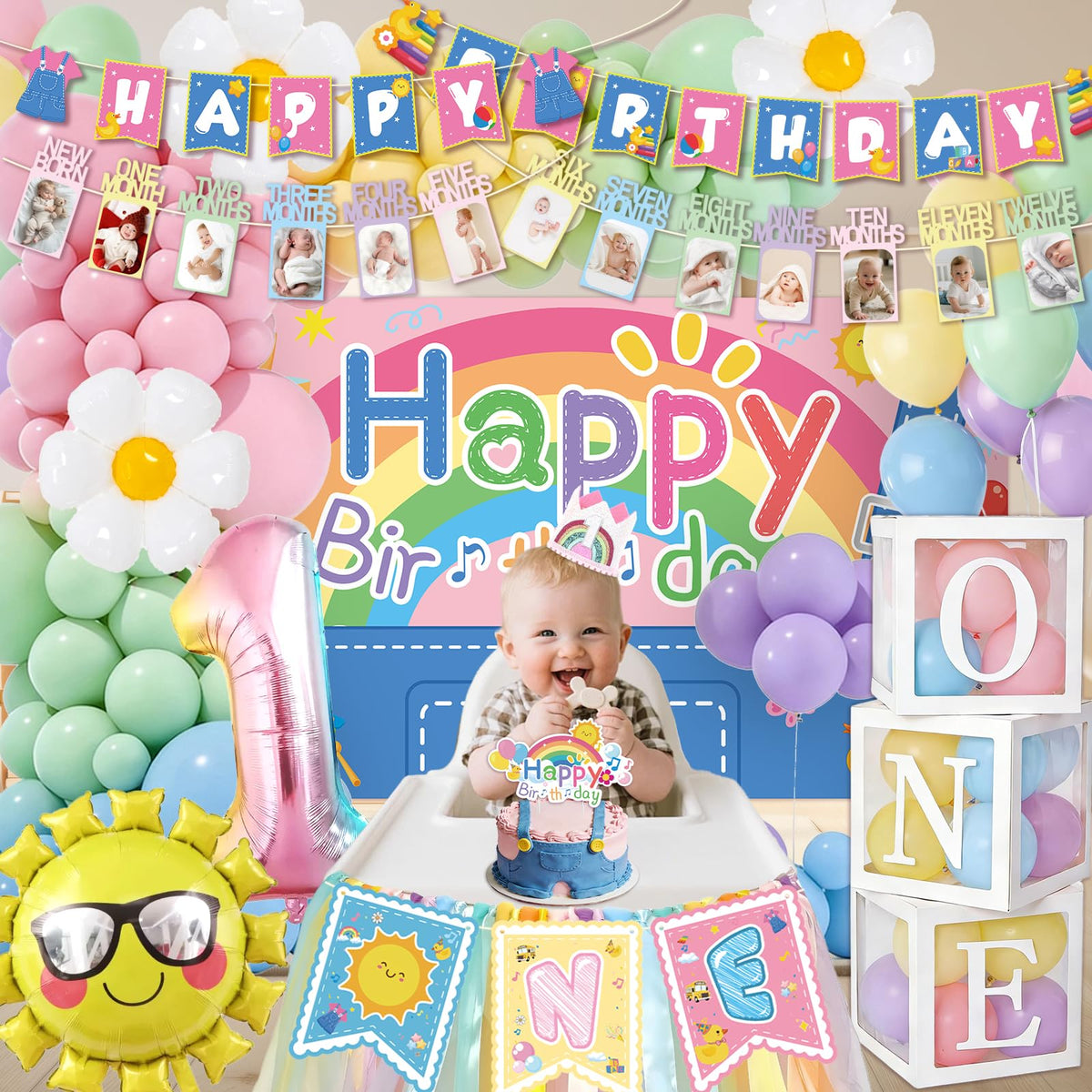Fufuddz high chair banner completes the birthday table look