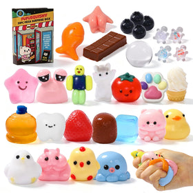 FUFUSQUISHY 30Pcs squishy toys package for kids encourages tactile exploration and play.
