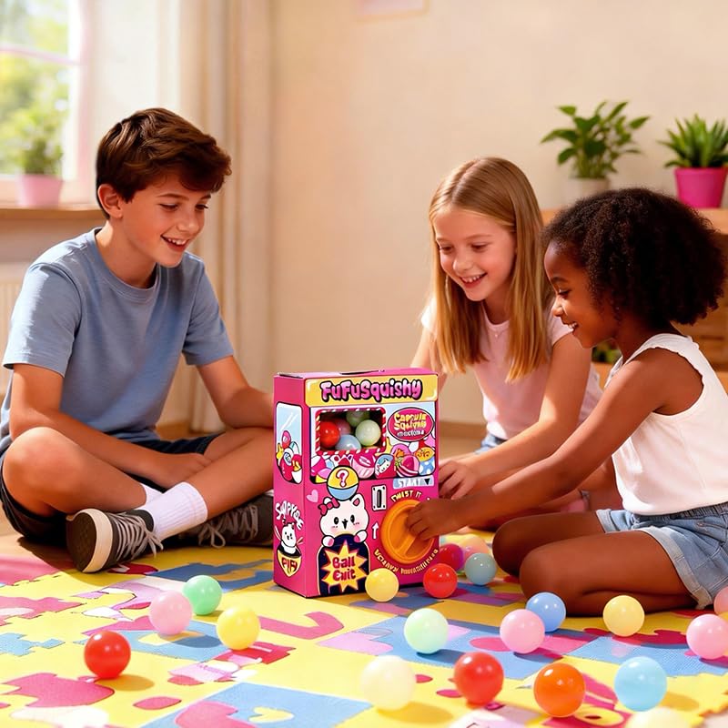FUFUSQUISHY compact machine dimensions shown for desks shelves and playrooms