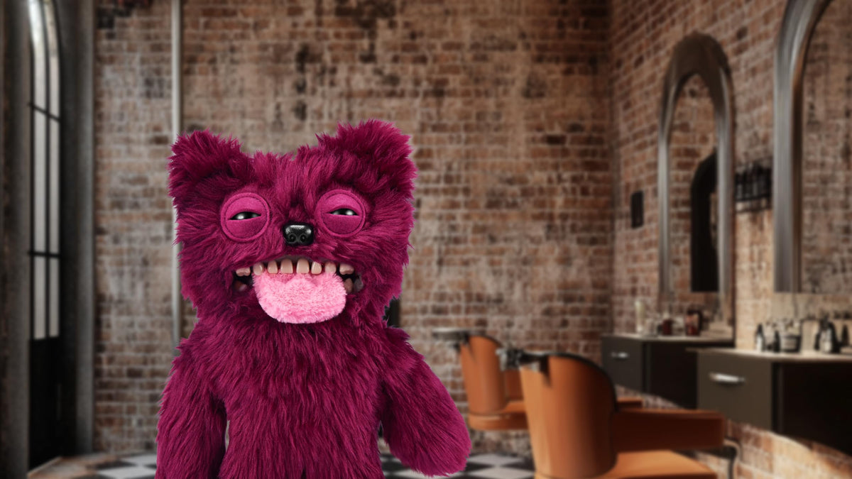 Fuggler Hairy Fuggs 9-Inch Series 1 toupee detail hints at mischief and pretend salon play.