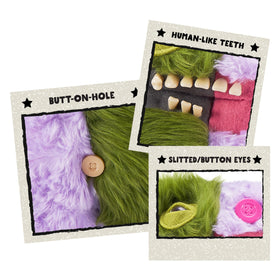 Fuggler human-like teeth detail on green and lilac plush for bold personality.