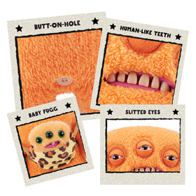 Fuggler Mini Rascals Series 1 Alien Orange Teddy, close-up of human-like teeth.