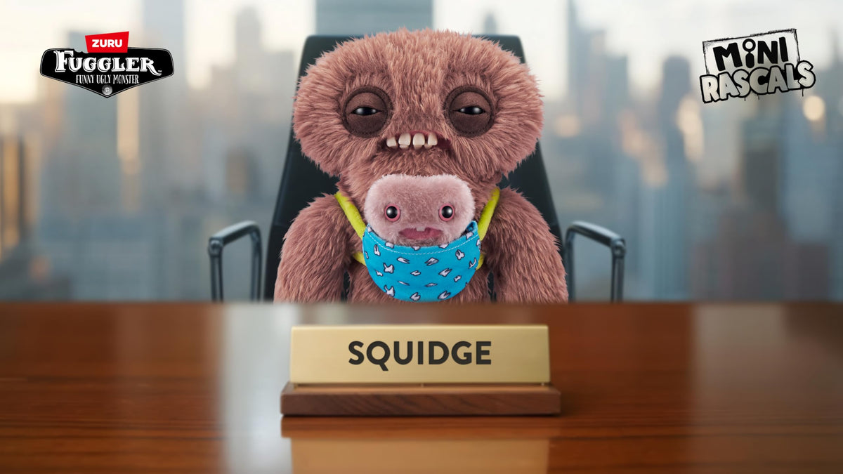 Fuggler Mini Rascal Squidge Brown Long Pile plush texture close-up feels irresistibly soft