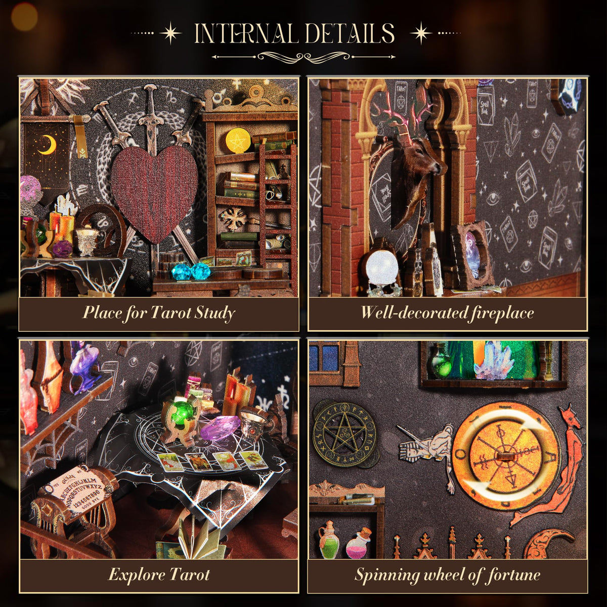 Fuiltee book nook kit displays crystal ball lighting for ambient storytelling.