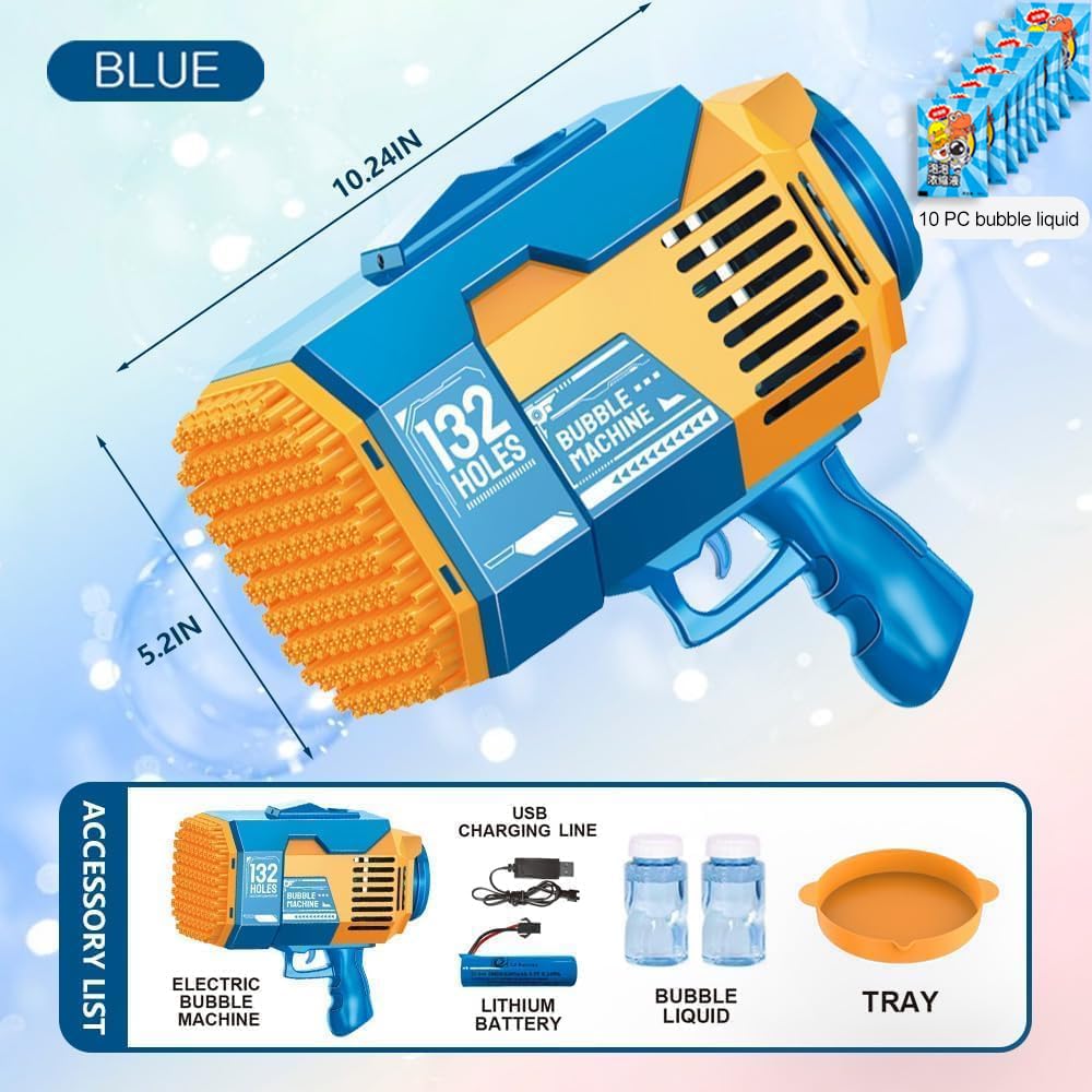 Fulercni bubble gun with dreamy lights creates magical bubbles for kids.