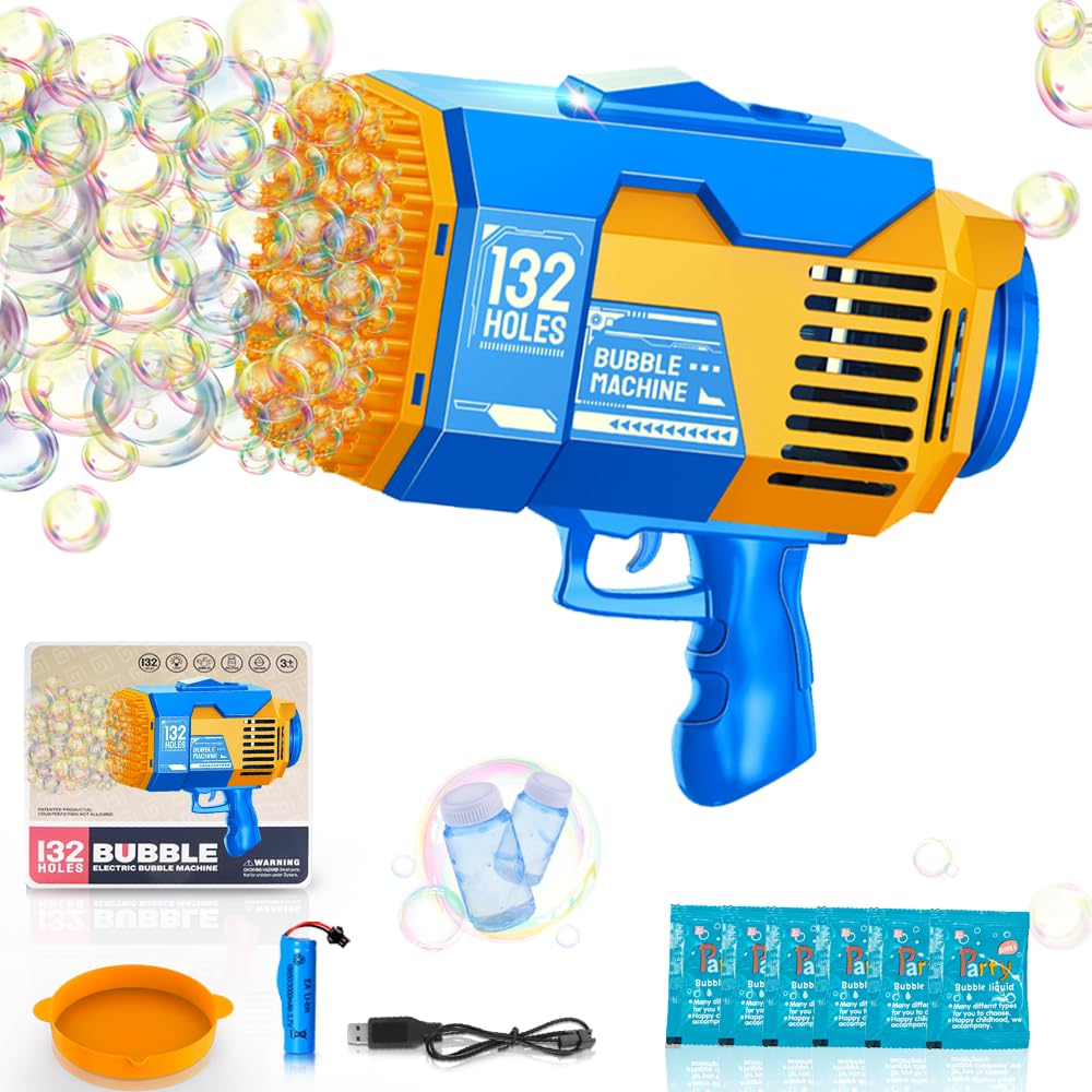 Fulercni upgraded 132-holes bubble machine gun in action, ideal for outdoor play.
