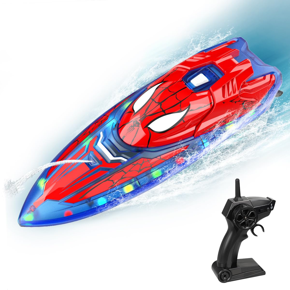 Fullware Spider Hero RC Boat front view with bold hero design for exciting pool races