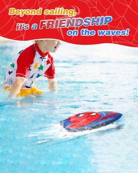 Fullware Spider Hero RC Boat in water during a race with LED lights
