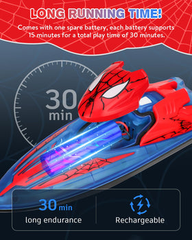 Fullware Spider Hero RC Boat LED lights illuminate night fun on water