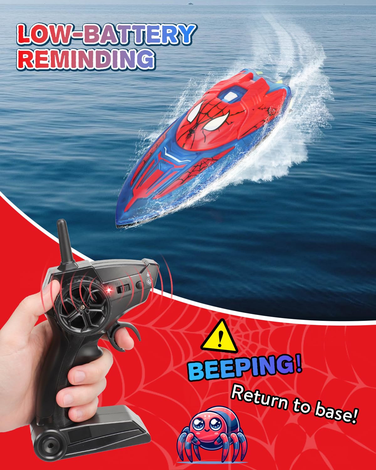 Fullware Spider Hero RC Boat spray function adds splashy play