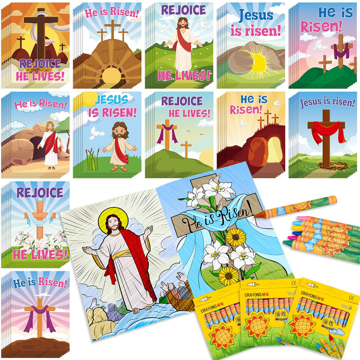 Fulmoon He Is Risen coloring book cover with Easter scenes for kids' activities