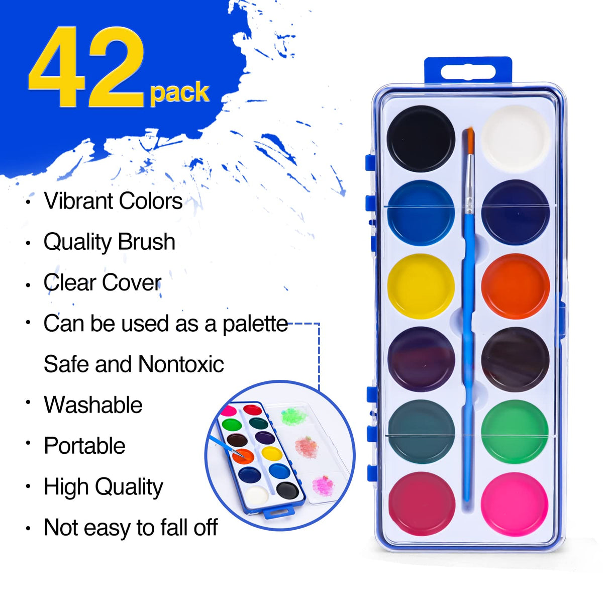 FUMILE 12 colors with brush watercolor set, easy to mix for vibrant kid-friendly artworks.