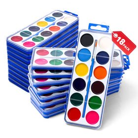 FUMILE 18-pack watercolor paints with brush for kids' creative projects.