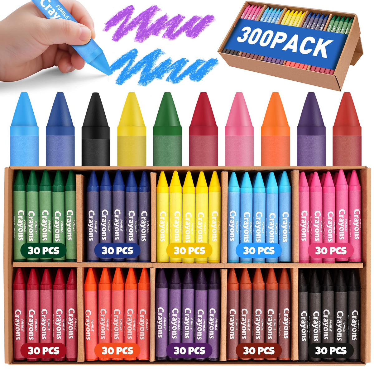 FUMILE jumbo crayons box shown for organized toddler art sessions