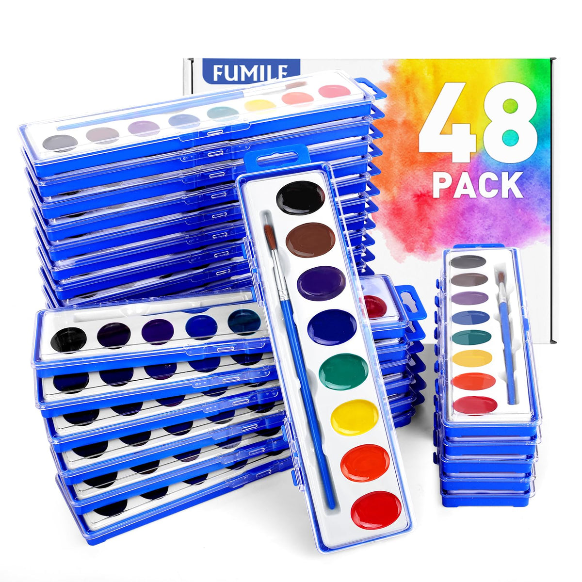 FUMILE 48-pack watercolor paints for kids' colorful art projects.