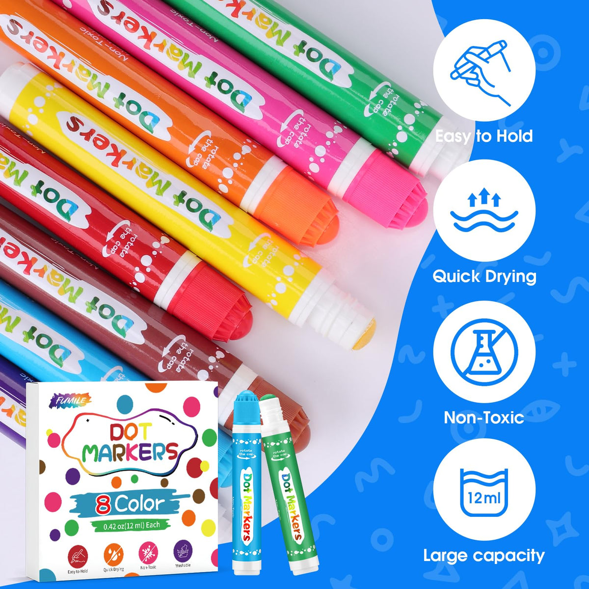 FUMILE washable non-toxic ink cleans easily from skin and fabrics.