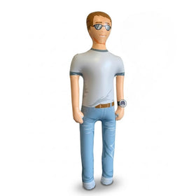 Fun Delivery Man Akin life-size inflatable boy serving as a dramatic party centerpiece and conversation starter
