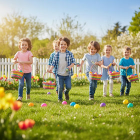 Fun Express colorful eggs scattered on a table create festive decor and excitement.