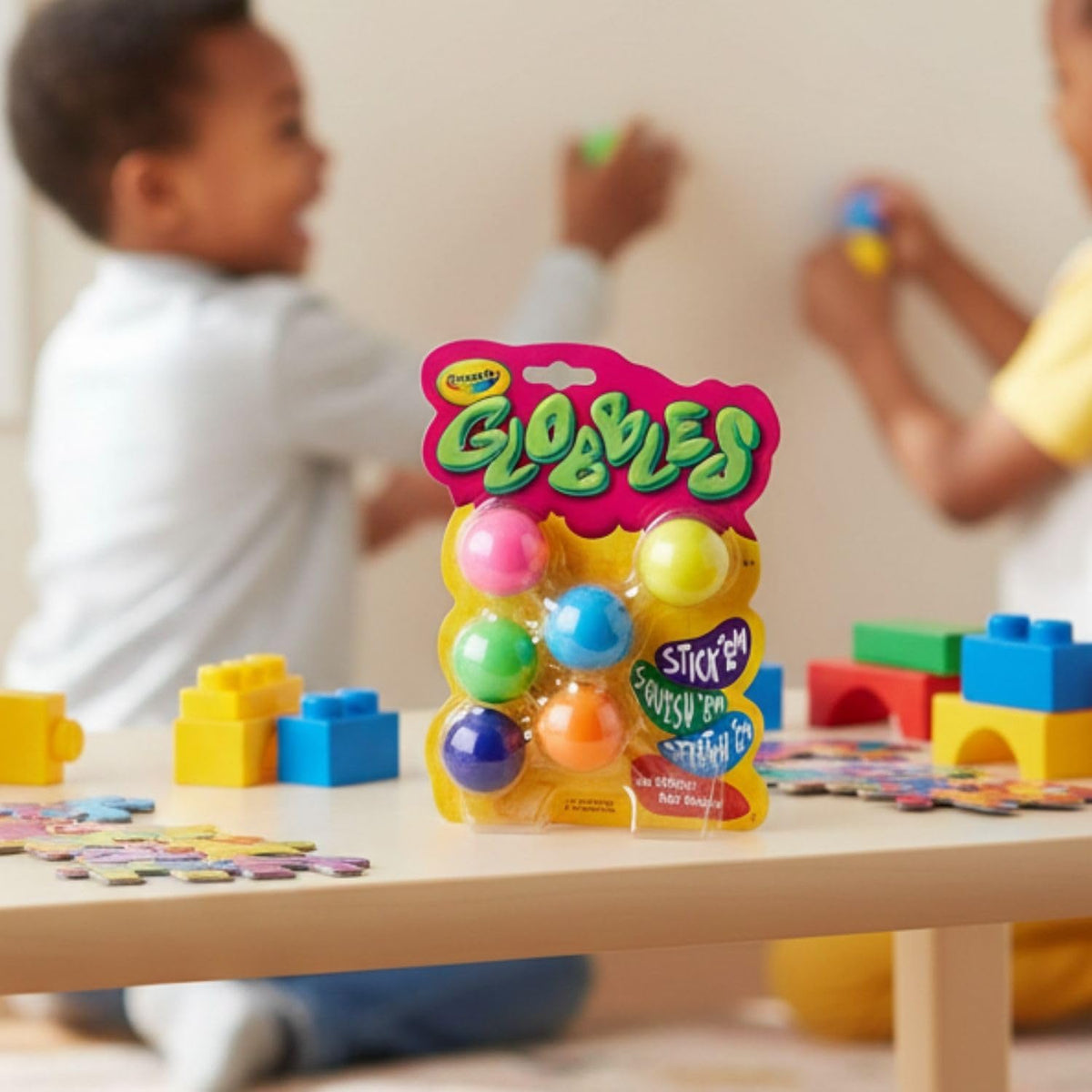 Fun Express Crayola Globbles on a surface show mess-free, reusable fun.