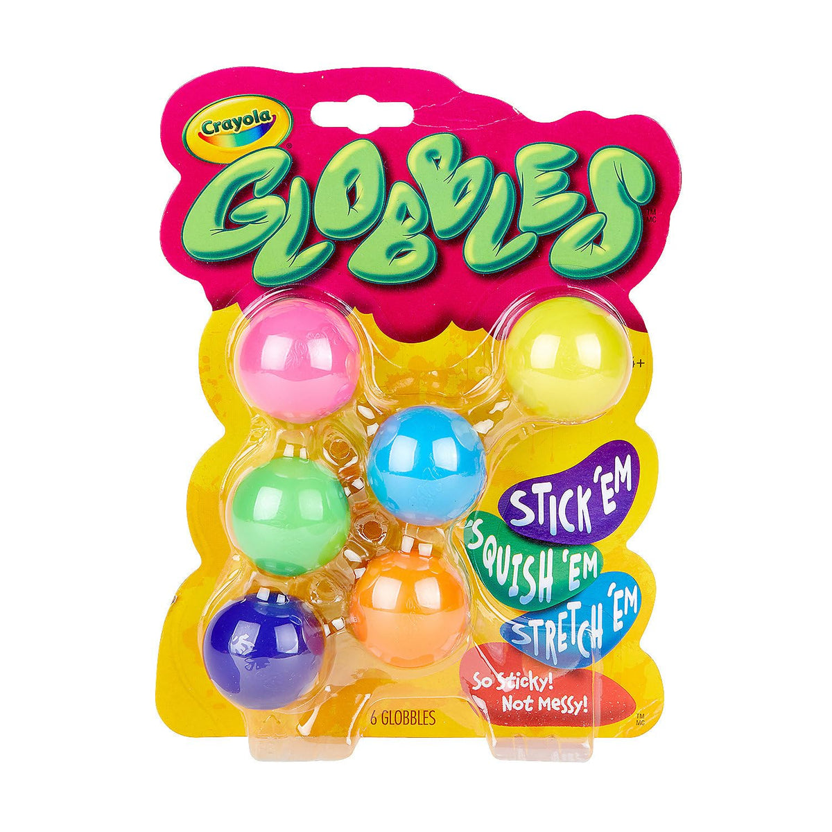 Fun Express Crayola Globbles stack and squish toy for tactile play and party favors.