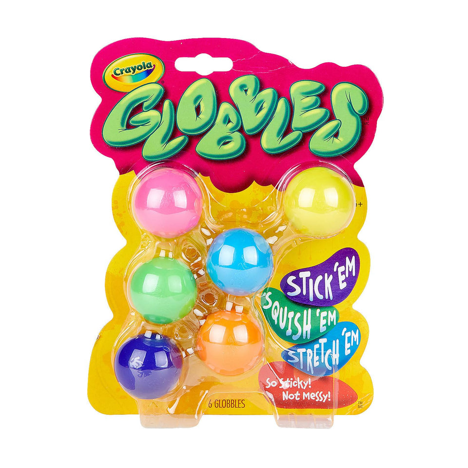 Fun Express Crayola Globbles stack and squish toy for tactile play and party favors.