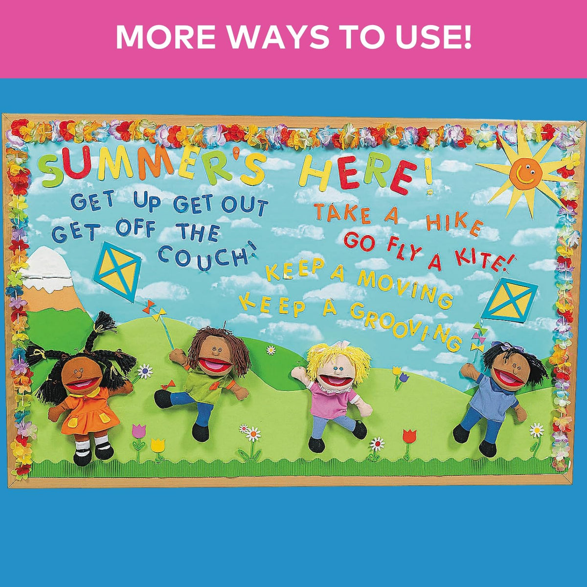 Fun Express multicultural puppets with varied hair styles and clothing promote inclusive play.