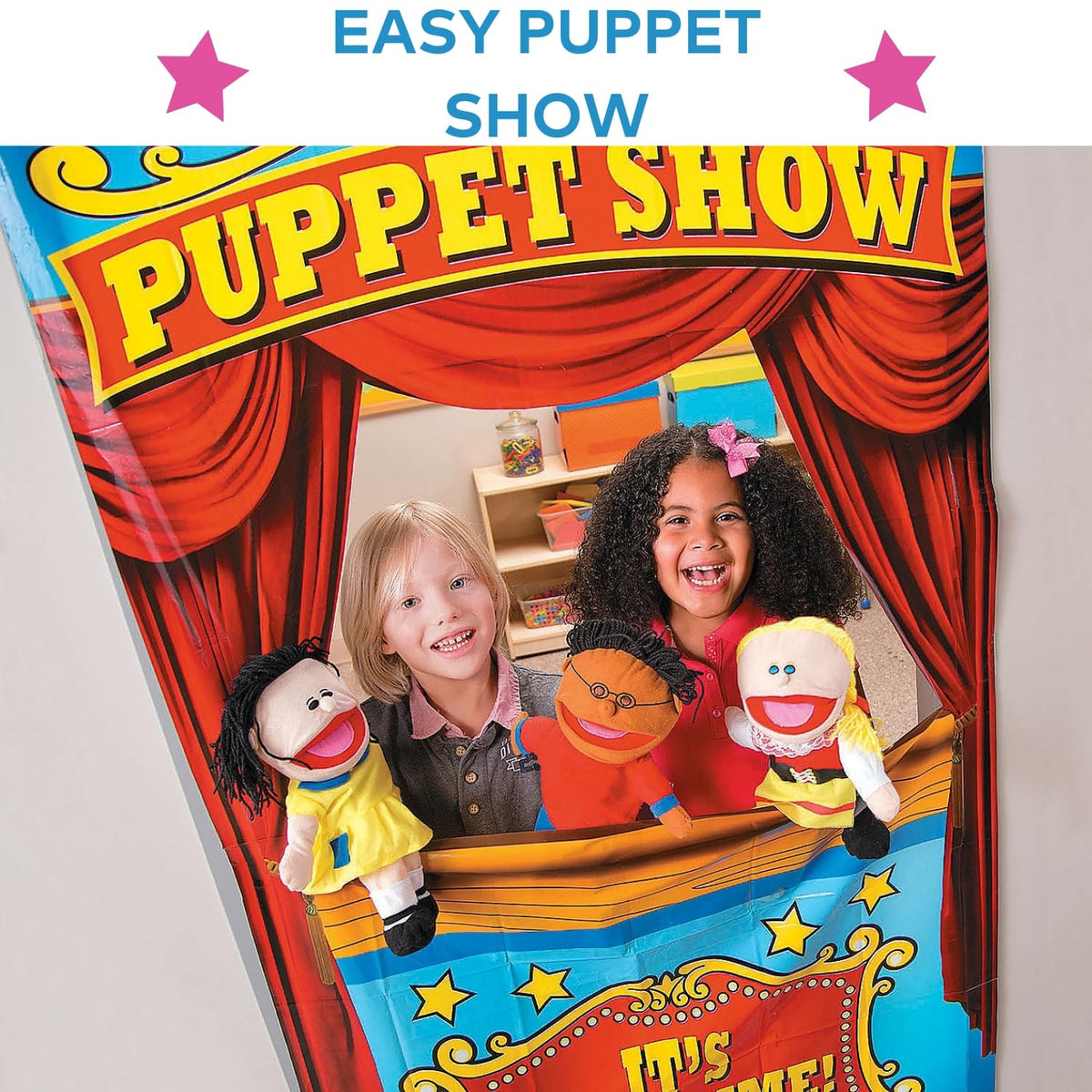 Fun Express embroidered-face puppets show durable features ideal for classroom storytelling sessions.