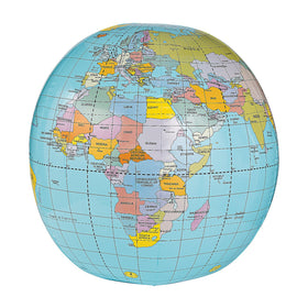 Fun Express giant inflatable globe in 33-inch size ready for classroom learning and outdoor play.