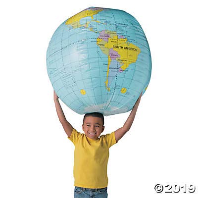 Fun Express educational globe used for hands-on geography activities in classrooms and Earth Day lessons.