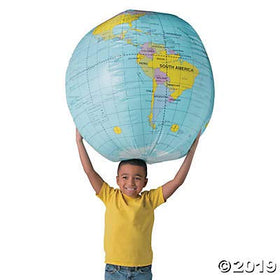 Fun Express educational globe used for hands-on geography activities in classrooms and Earth Day lessons.