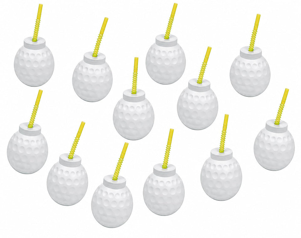 Fun Express golf ball cup 14oz with lid and straw for mess-free kids' parties.