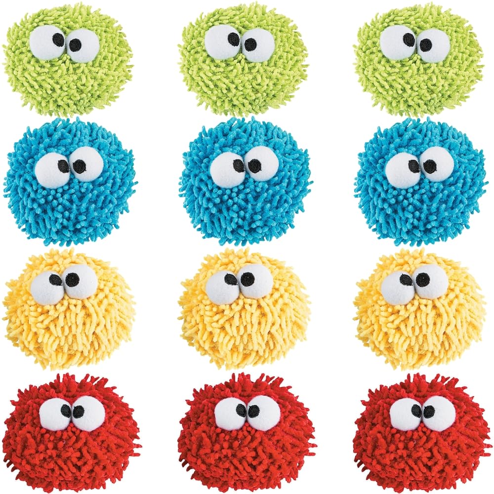 Fun Express Googly Eye Dry Erase Erasers pack with 12 plush pieces for classrooms.