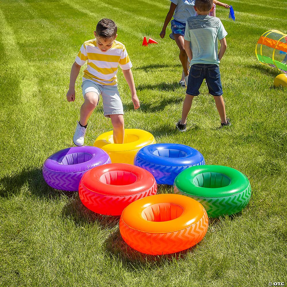 Fun Express inflatable obstacle tire yellow supports movement in indoor play