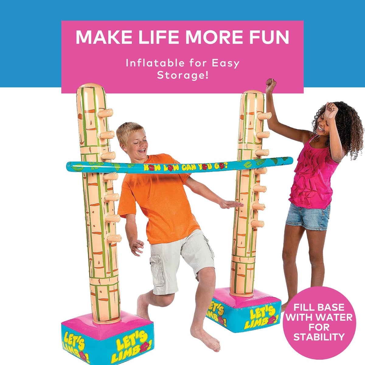 Fun Express limbo base filled with water provides stable lawn support.