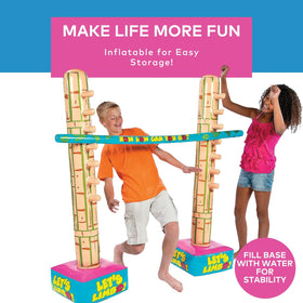 Fun Express limbo base filled with water provides stable lawn support.
