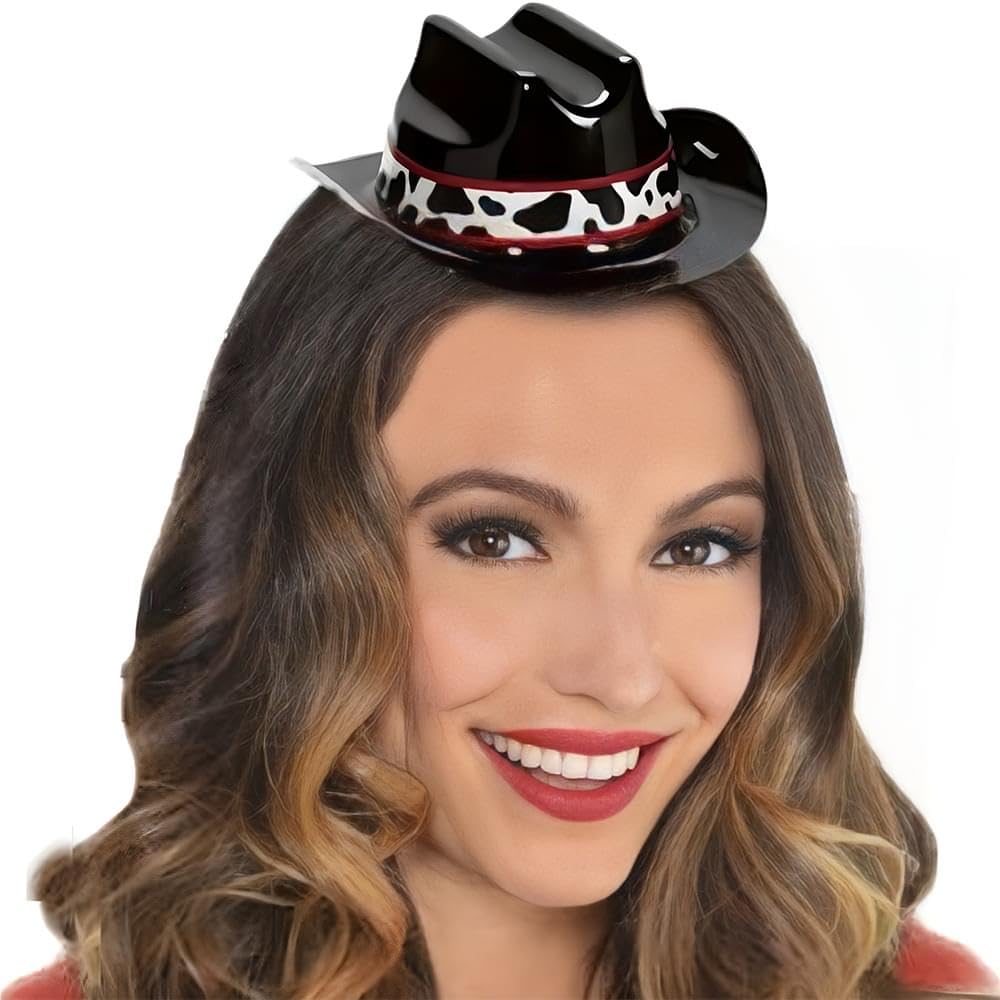 Fun Express mini cowboy hats closeup, showing elastic band and durable cotton