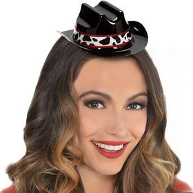 Fun Express mini cowboy hats closeup, showing elastic band and durable cotton